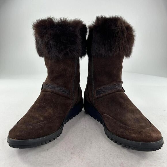 Stuart WeitzmanSuede Fur Trim Combat Boot US 8.5 Espresso Brown Midcalf Boots - Picture 3 of 13